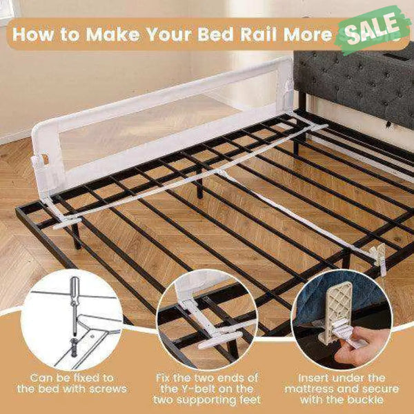71-Inch Foldable Bed Rail Swing Down Baby Bed Guard Rail with Adjustable Safety Strap-White