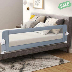71-Inch Foldable Bed Rail Swing Down Baby Bed Guard Rail with Adjustable Safety Strap-Gray