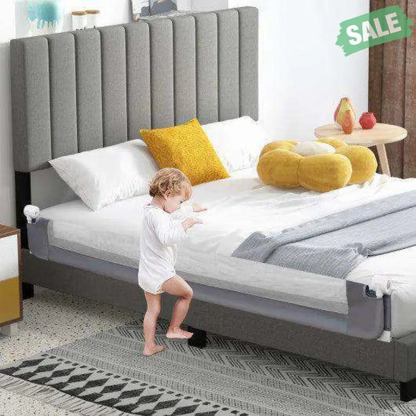 71-Inch Foldable Bed Rail Swing Down Baby Bed Guard Rail with Adjustable Safety Strap-Gray