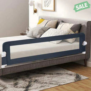 71-Inch Foldable Bed Rail Swing Down Baby Bed Guard Rail with Adjustable Safety Strap-Blue