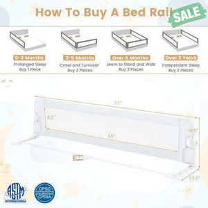 71-Inch Foldable Bed Rail Swing Down Baby Bed Guard Rail with Adjustable Safety Strap-White
