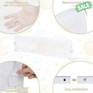 71-Inch Foldable Bed Rail Swing Down Baby Bed Guard Rail with Adjustable Safety Strap-White