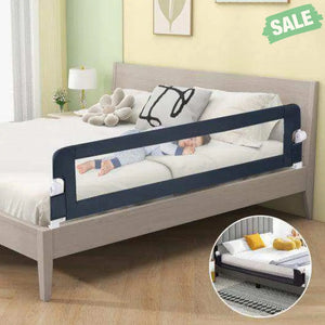 71-Inch Foldable Bed Rail Swing Down Baby Bed Guard Rail with Adjustable Safety Strap-Blue