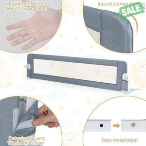 71-Inch Foldable Bed Rail Swing Down Baby Bed Guard Rail with Adjustable Safety Strap-Gray