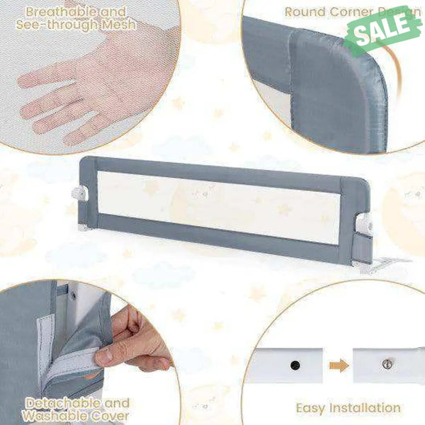 71-Inch Foldable Bed Rail Swing Down Baby Bed Guard Rail with Adjustable Safety Strap-Gray