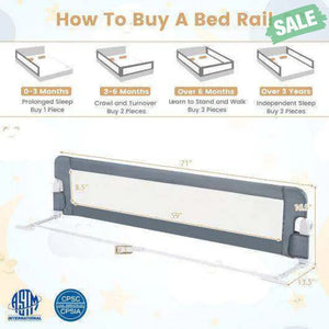 71-Inch Foldable Bed Rail Swing Down Baby Bed Guard Rail with Adjustable Safety Strap-Gray