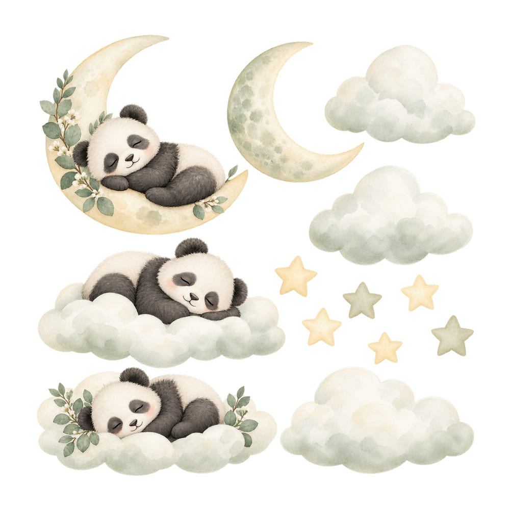 Sleeping Panda Moon and Clouds Wall Decals, Set of 13, image 1