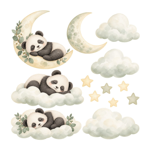 Sleeping Panda Moon and Clouds Wall Decals, Set of 13, image 2