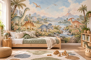 Watercolor Prehistoric Meadow Dinosaur Wall Mural, image 2