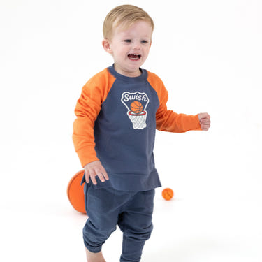Varsity basketball raglan sweatshirt for babies, stylish and cozy for little sports fans.