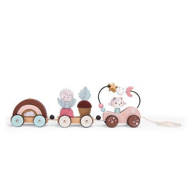 Pull along activity train from "After The Rain" collection, a charming wooden toy for toddlers.