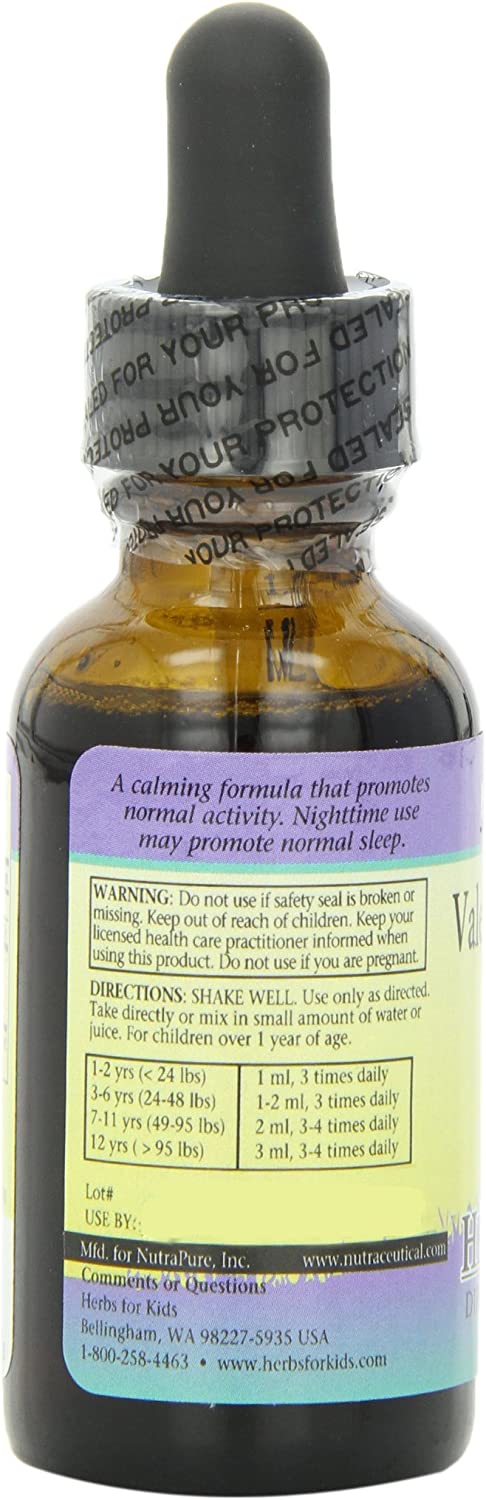 Herbs for Kids Valerian Super Calm 1 Fl Oz - Nerve support supplement for children's activity and sleep.