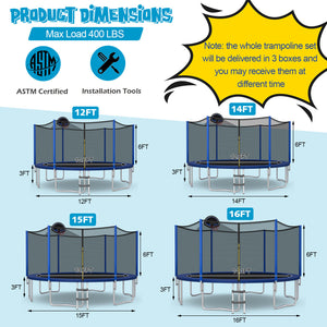 15/16 feet outdoor trampoline with enclosure net, perfect for safe recreational fun in the backyard.