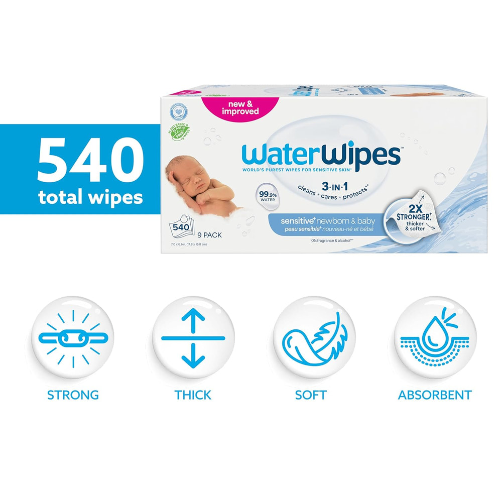 WaterWipes Original Unscented Water-Based Baby Wipes, 540 Count