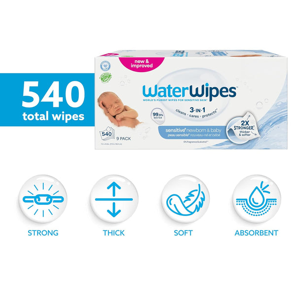WaterWipes Original Unscented Water-Based Baby Wipes, 540 Count