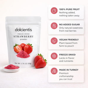 Dolcientis Freeze Dried Strawberry Powder for Baking and Smoothies - Single Ingredient, No Sugar Added, Finely Milled, Resealable Pouch, 1.76oz