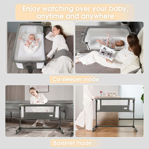 Li'l Pengyu 2-in-1 Convertible Bedside Sleeper and Bassinet with Adjustable Height and Breathable Mesh Sides