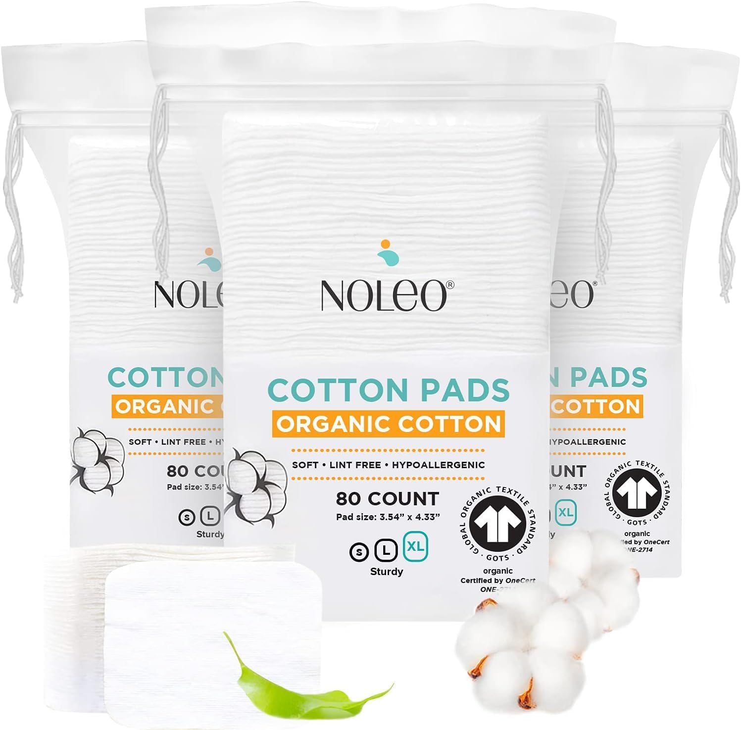 NOLEO Organic Cotton Pads 3.54"x4.33"