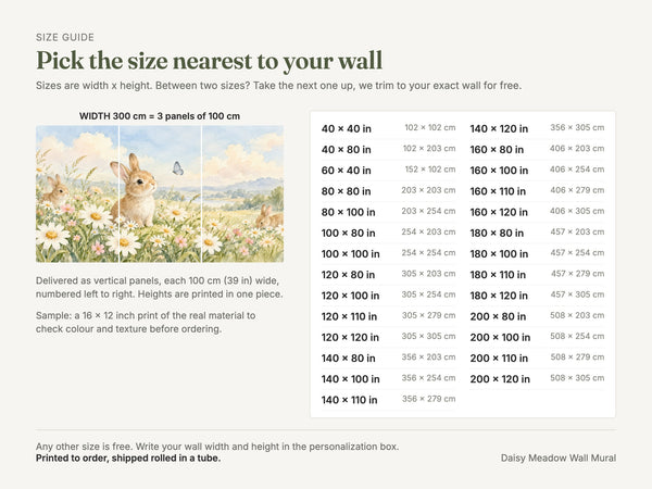 Watercolor Daisy Meadow Bunny Wall Mural, image 5