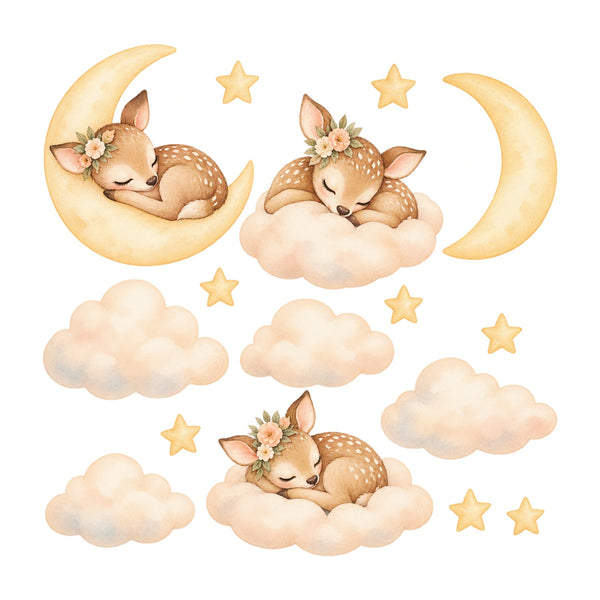 Sleeping Fawn Moon and Clouds Wall Decals, Set of 16, image 2