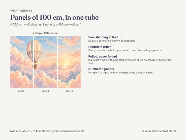 Watercolor Sunrise Hot Air Balloon Wall Mural, image 8