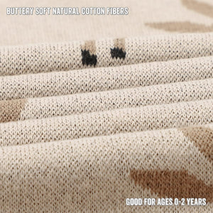 Luxury cotton deer knit swaddle baby blanket in a cozy angle view, perfect for keeping your little one snug.
