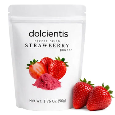 Dolcientis Freeze Dried Strawberry Powder for Baking and Smoothies - Single Ingredient, No Sugar Added, Finely Milled, Resealable Pouch, 1.76oz