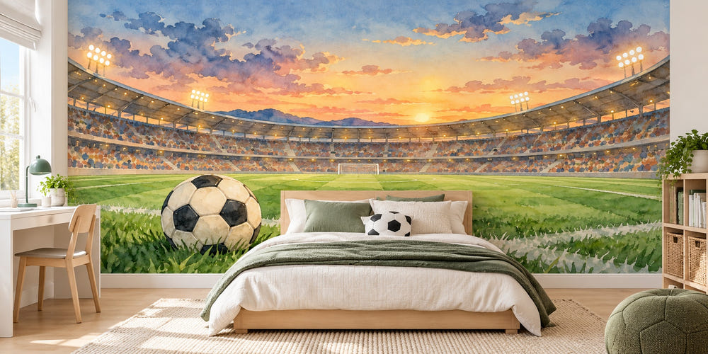 Watercolor Stadium Sunset Soccer Wall Mural, image 1