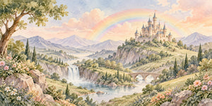 Watercolor Rainbow Castle Fairy Tale Wall Mural, image 3