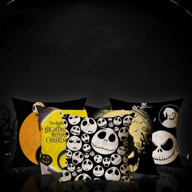 Linen Skull Halloween Pillow Cover for festive home decor, perfect for spooky season accents.