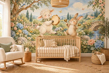 Watercolor Lamb and Bunny Music Wall Mural, image 1