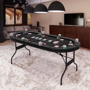 72 Inch Foldable Poker Table for 8 Players Portable Oval Card Board Game Table
