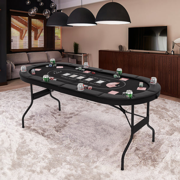72 Inch Foldable Poker Table for 8 Players Portable Oval Card Board Game Table