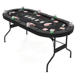 72 Inch Foldable Poker Table for 8 Players Portable Oval Card Board Game Table