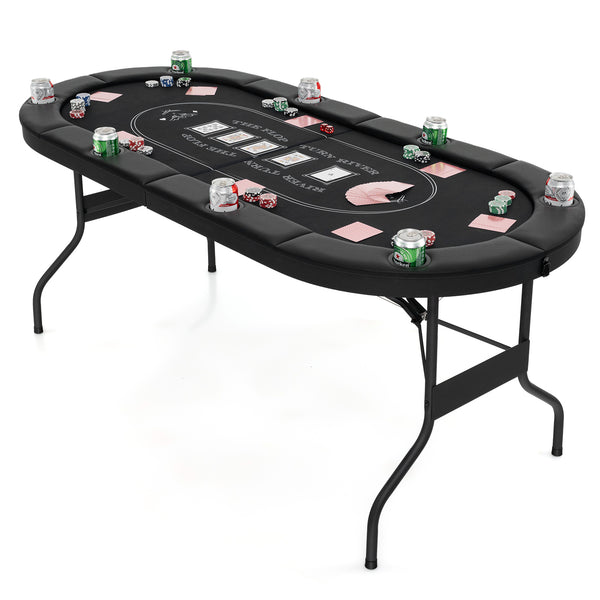 72 Inch Foldable Poker Table for 8 Players Portable Oval Card Board Game Table