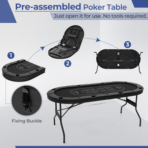 72 Inch Foldable Poker Table for 8 Players Portable Oval Card Board Game Table