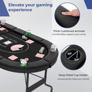 72 Inch Foldable Poker Table for 8 Players Portable Oval Card Board Game Table