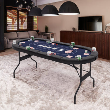 72 Inch Foldable Poker Table for 8 Players Portable Oval Card Board Game Table