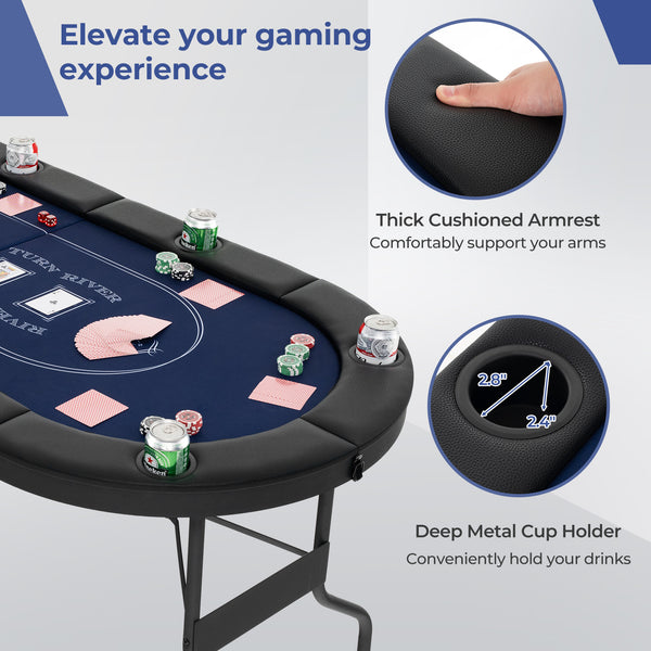 72 Inch Foldable Poker Table for 8 Players Portable Oval Card Board Game Table