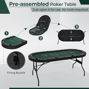 72 Inch Foldable Poker Table for 8 Players Portable Oval Card Board Game Table