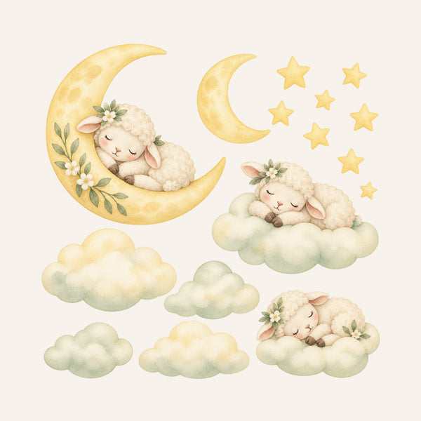Sleeping Lamb Moon and Clouds Wall Decals, Set of 16, image 3