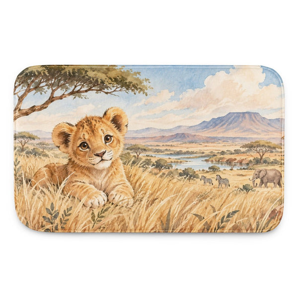 Lion Cub Safari kids bath mat, full view of the printed design