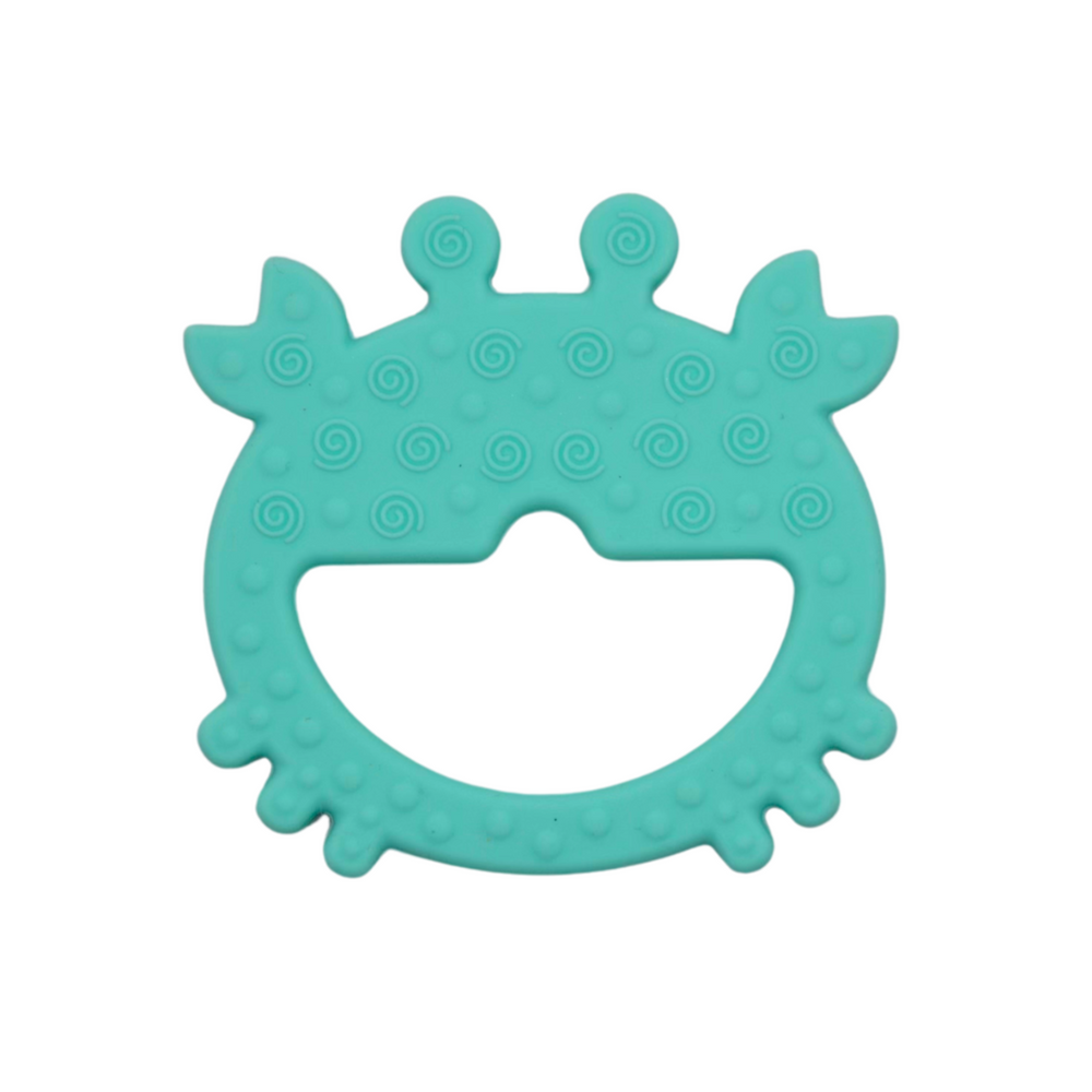 Teal crab teether set for babies, perfect for soothing gums and promoting sensory play.