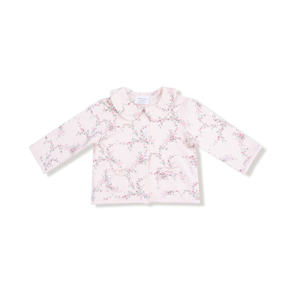 Antoinette Floral tweed jacket with bow pockets for babies, stylish and cozy outerwear for little ones.