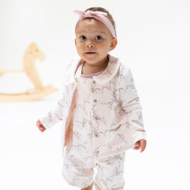Antoinette Floral tweed jacket with bow pockets for babies, stylish and cozy outerwear for little ones.