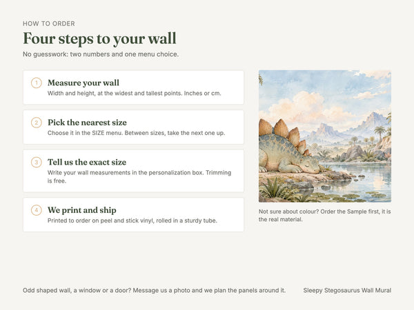 Watercolor Sleepy Stegosaurus Dinosaur Wall Mural, image 6
