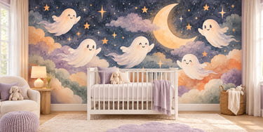 Watercolor Friendly Ghosts Halloween Wall Mural, image 1