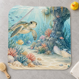 Treasure Cove Ocean kids hooded bath towel laid flat