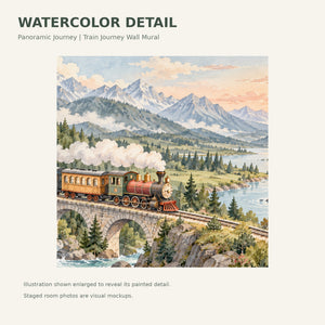 Watercolor Panoramic Train Journey Wall Mural, image 4