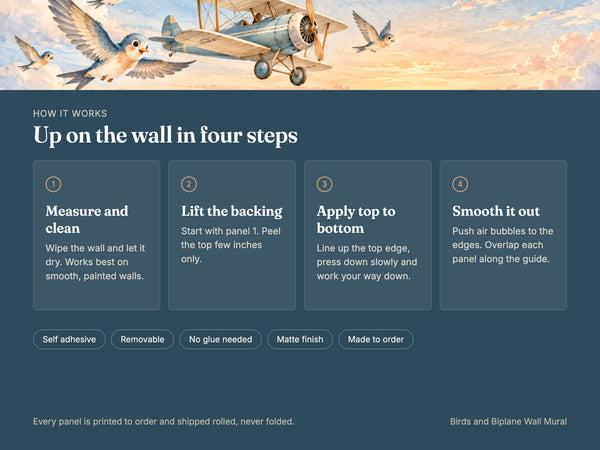 Watercolor Birds and Biplane Wall Mural, image 9